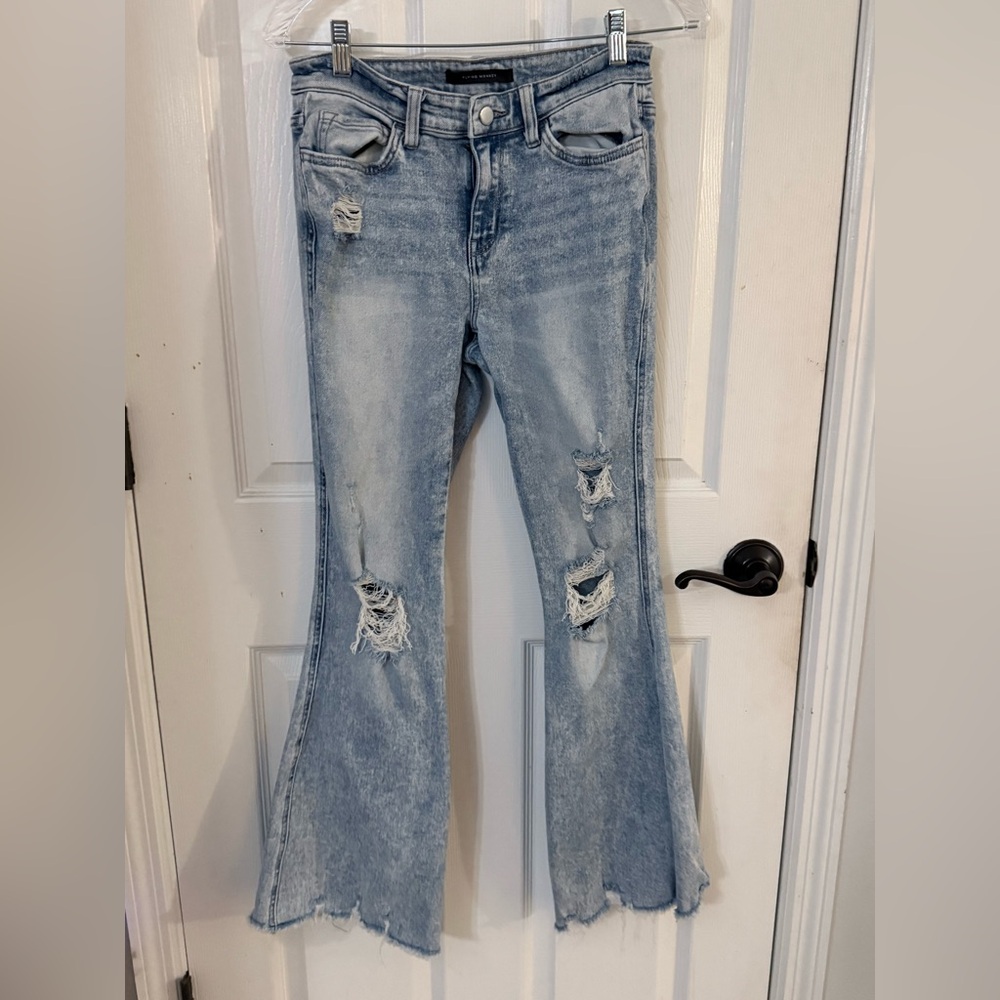 Flying Monkey Light Blue Distressed Flare Jeans